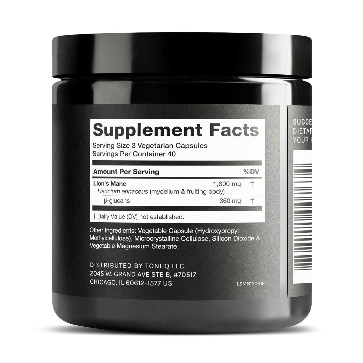 Toniiq Lion’s Mane Extrait 10:1 1800mg arrière