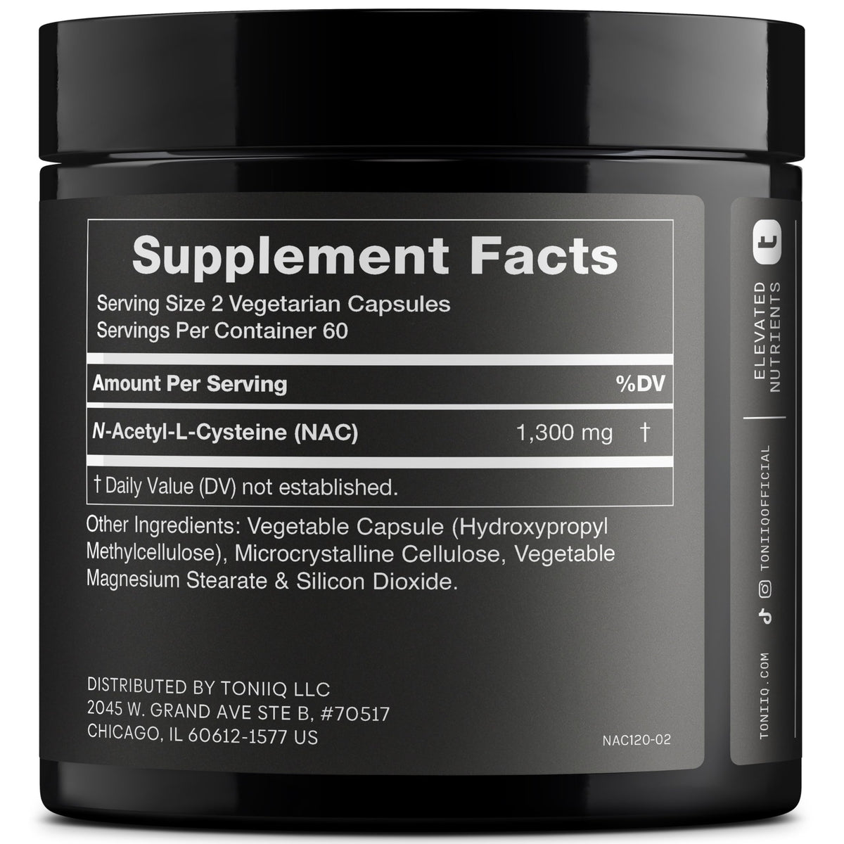 Toniiq NAC 1300mg capsules individuelles sur une surface