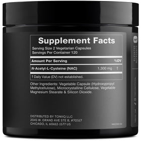 Toniiq NAC 1300mg flacon ouvert montrant les gélules