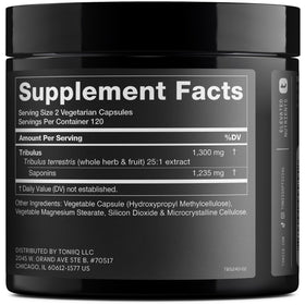 Toniiq Tribulus Terrestris 1300 mg étiquette avec ingrédients