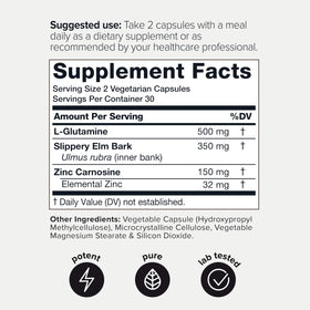 Toniiq Zinc Carnosine 1000mg gélules à côté de L-glutamine