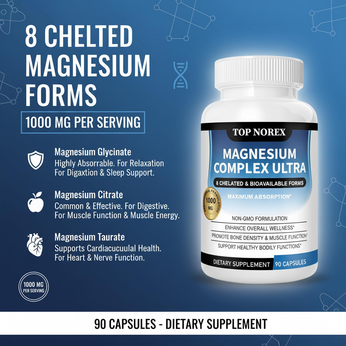 Top Norex Complexe de Magnésium Ultra - flacon ouvert avec capsules