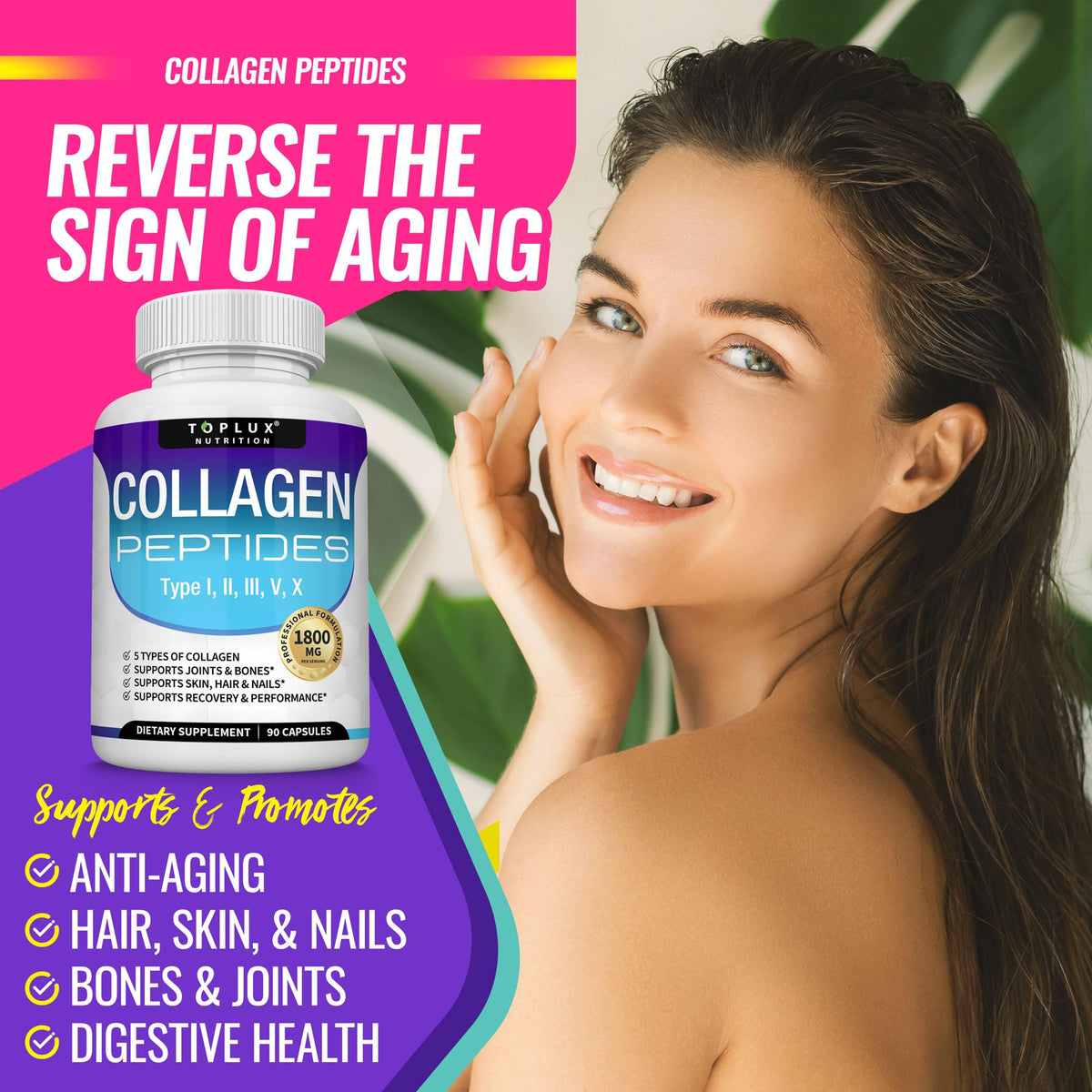 Toplux Collagène Multi-Peptides 1800 mg avec informations nutritionnelles