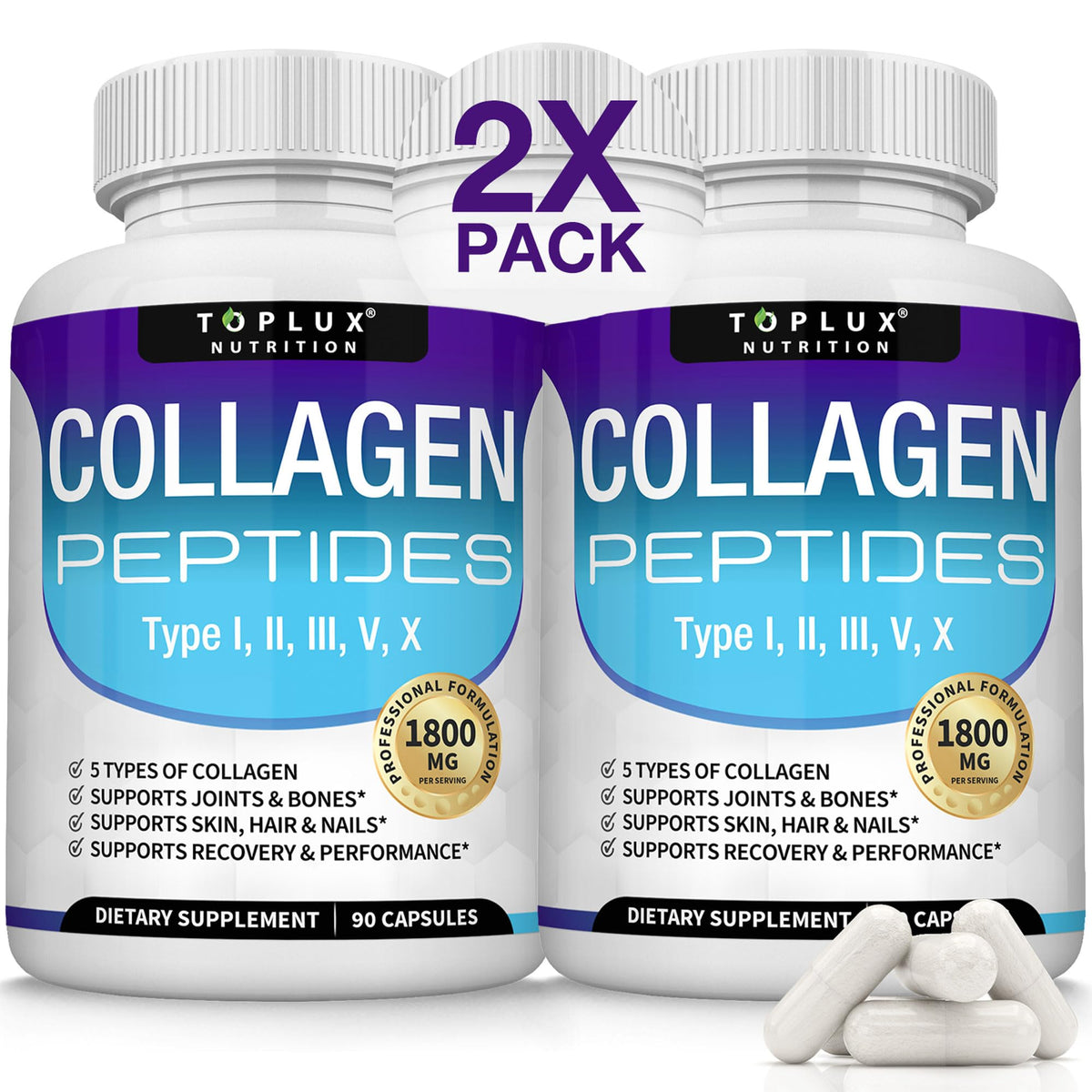 Toplux Collagène Multi Peptides 1800 mg gélules avant