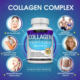 Toplux Collagène Multi-Peptides 1800 mg gélules sur une table