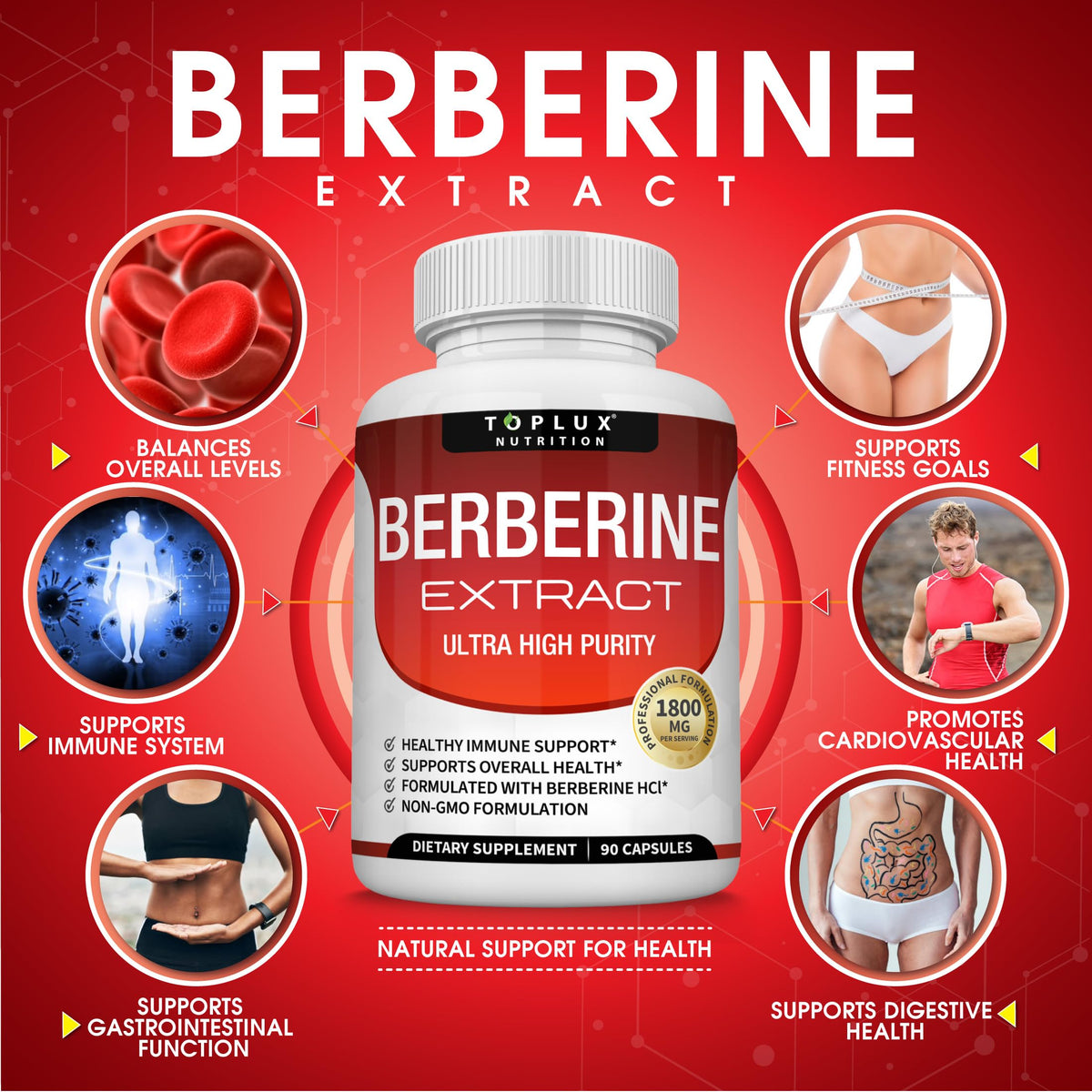 Toplux Complément Alimentaire Berbérine 1800mg avec packaging et capsules