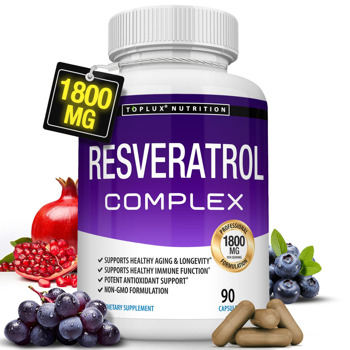 Toplux complément alimentaire Resvératrol 1800 mg - 90 capsules