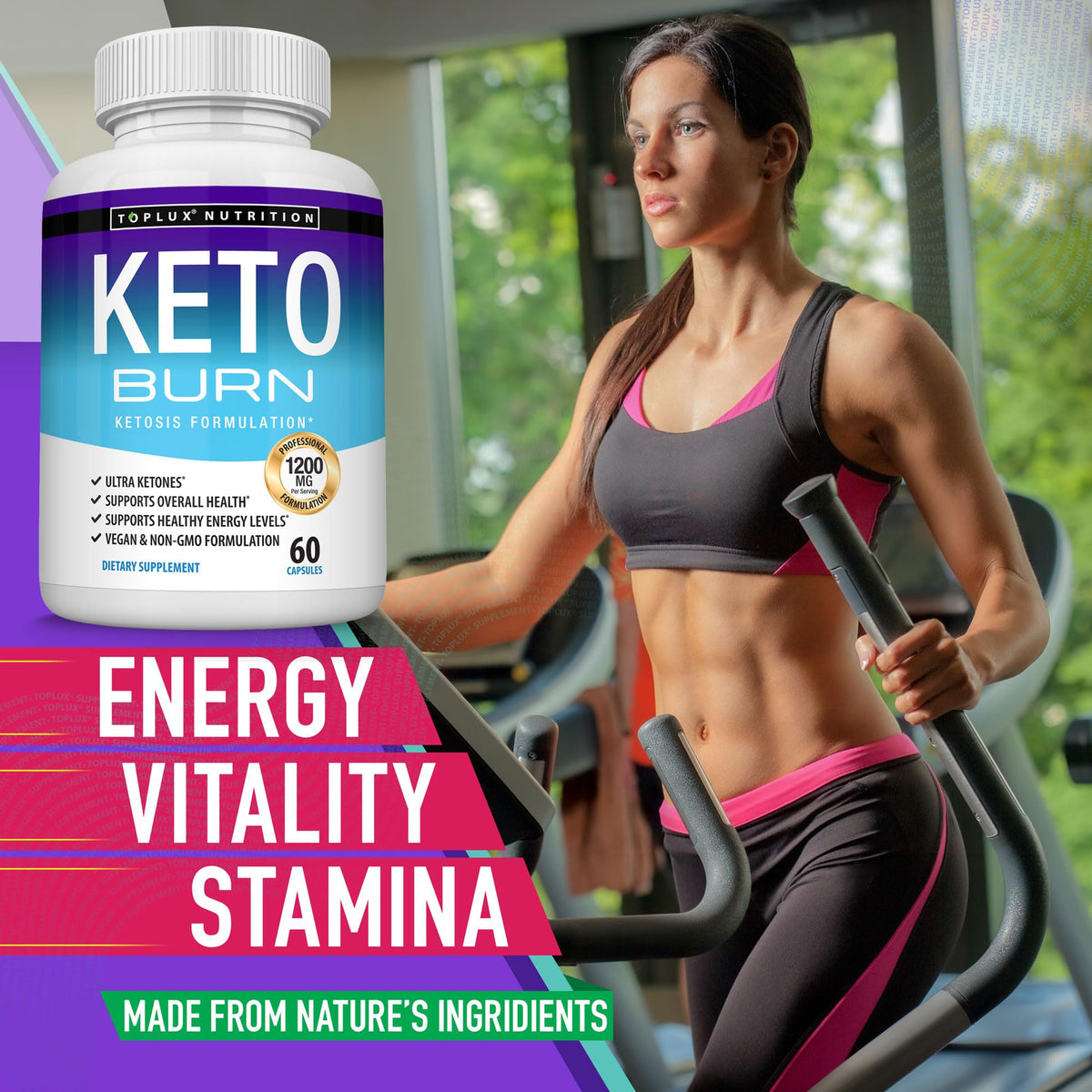 Toplux Keto Burn 1200 Mg avec fruits rouges en arrière-plan