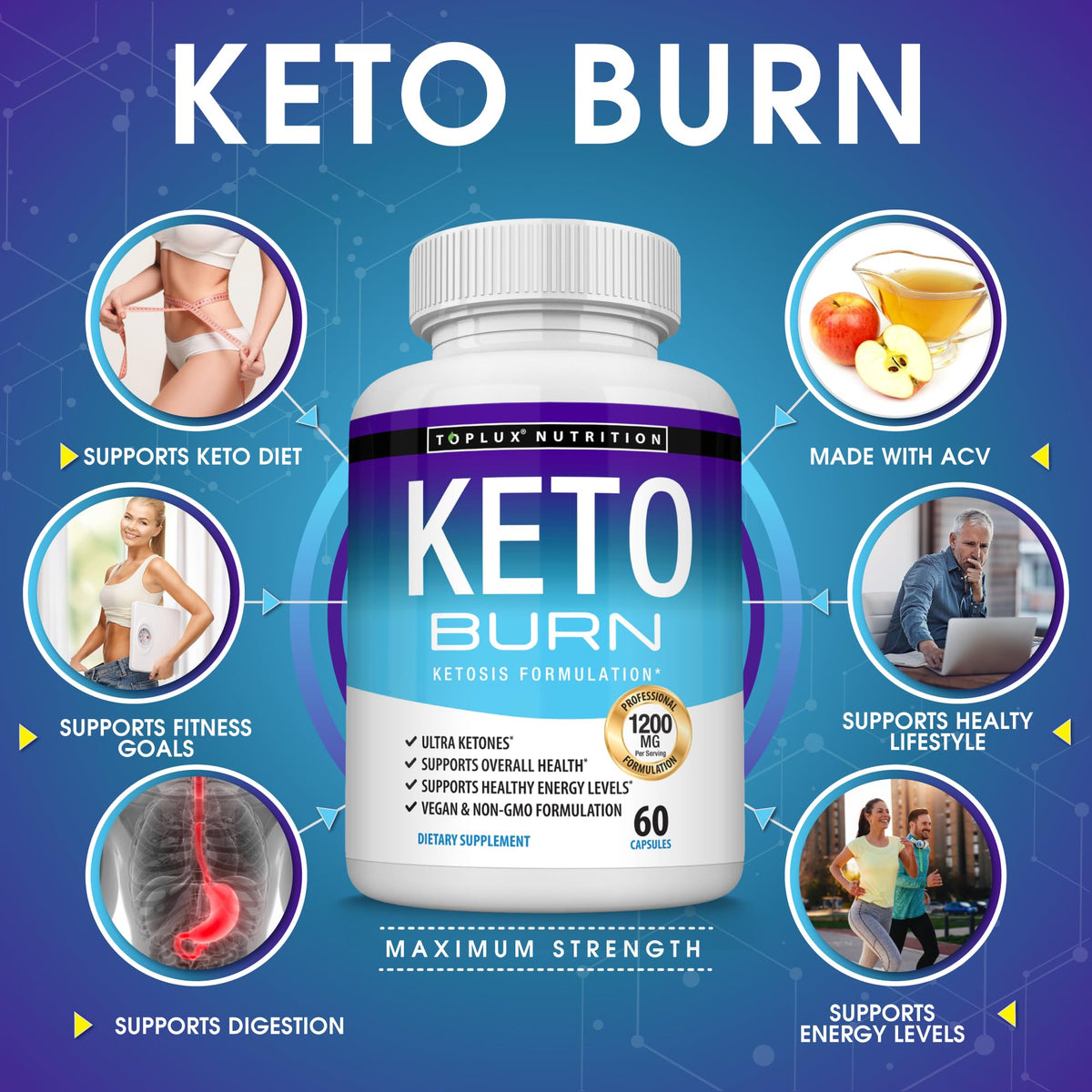 Toplux Keto Burn 1200 Mg capsules sur une table
