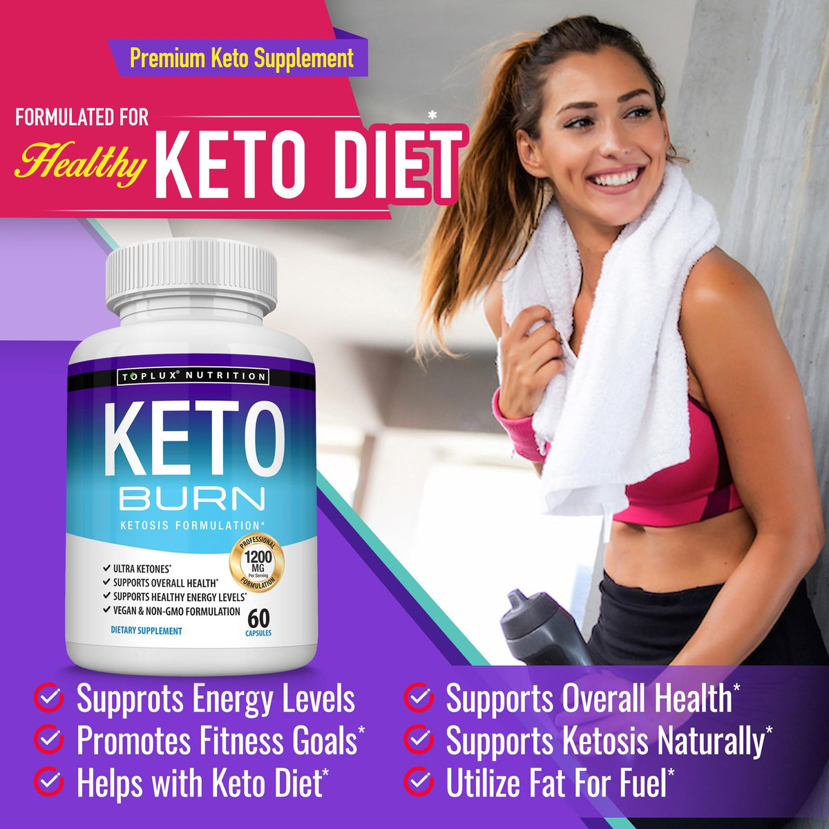 Toplux Keto Burn 1200 Mg étiquette avec ingrédients