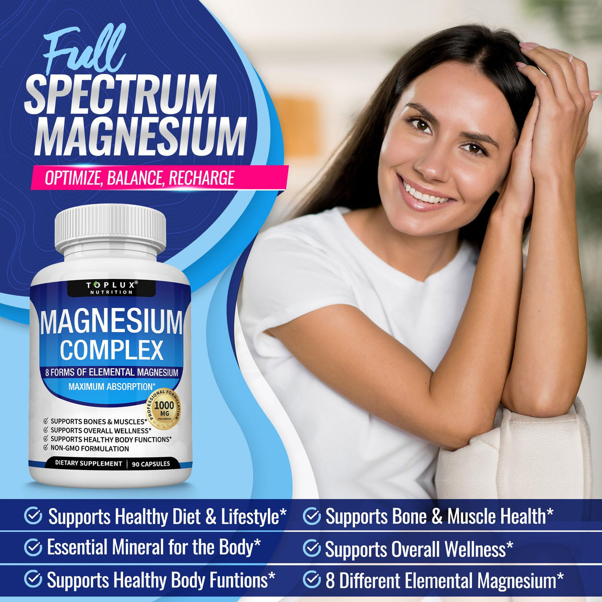 Toplux Magnesium Complex 1000mg capsule side view