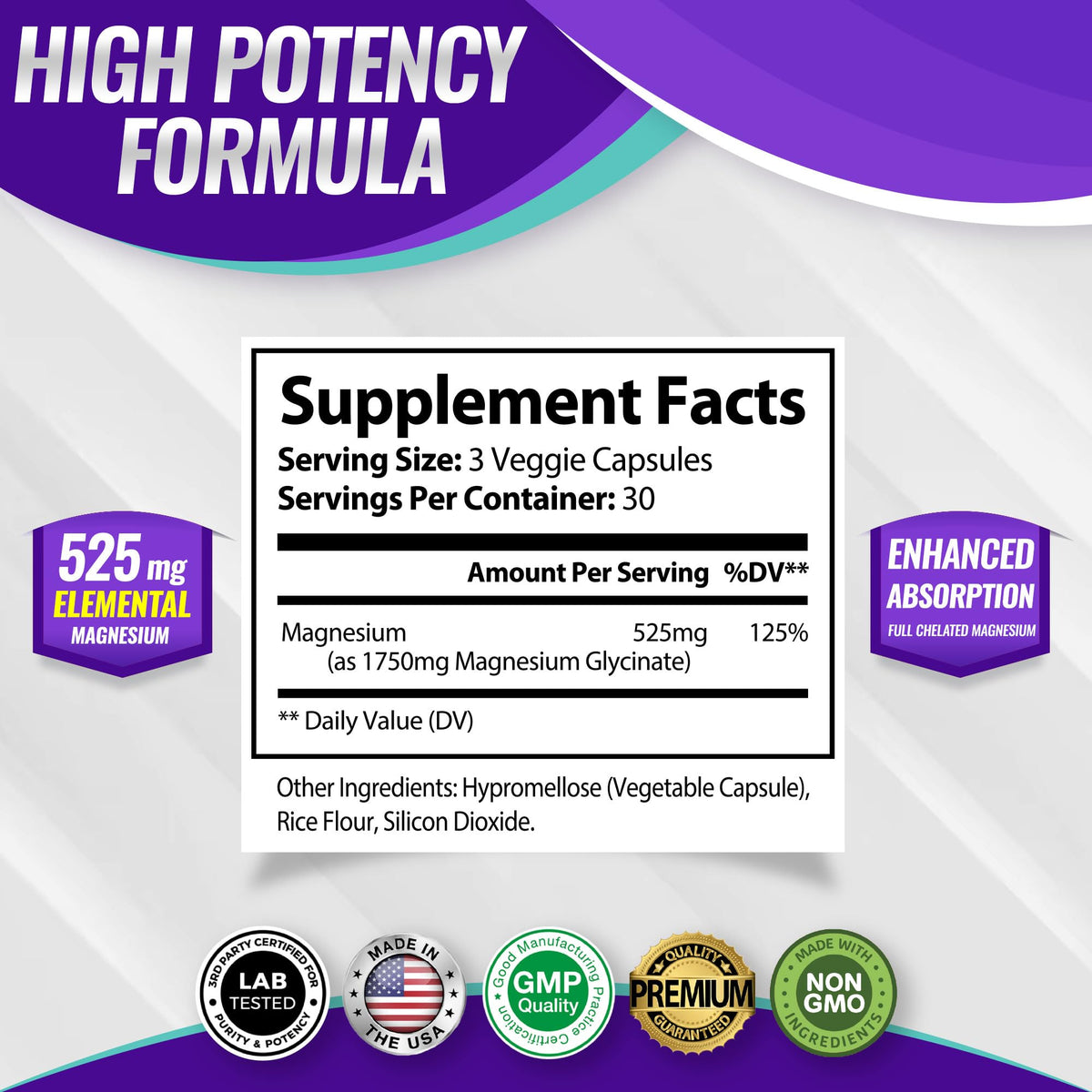 Toplux Magnésium Glycinate 525mg flacon avec capsules