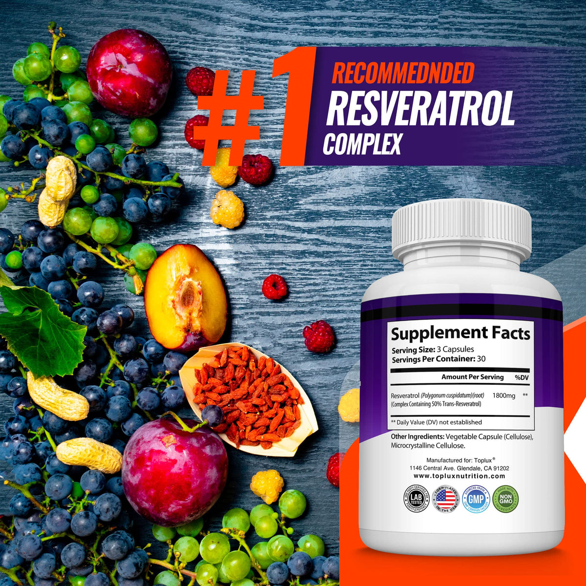 Toplux Resvératrol 1800 mg - capsules ouvertes montrant leur contenu