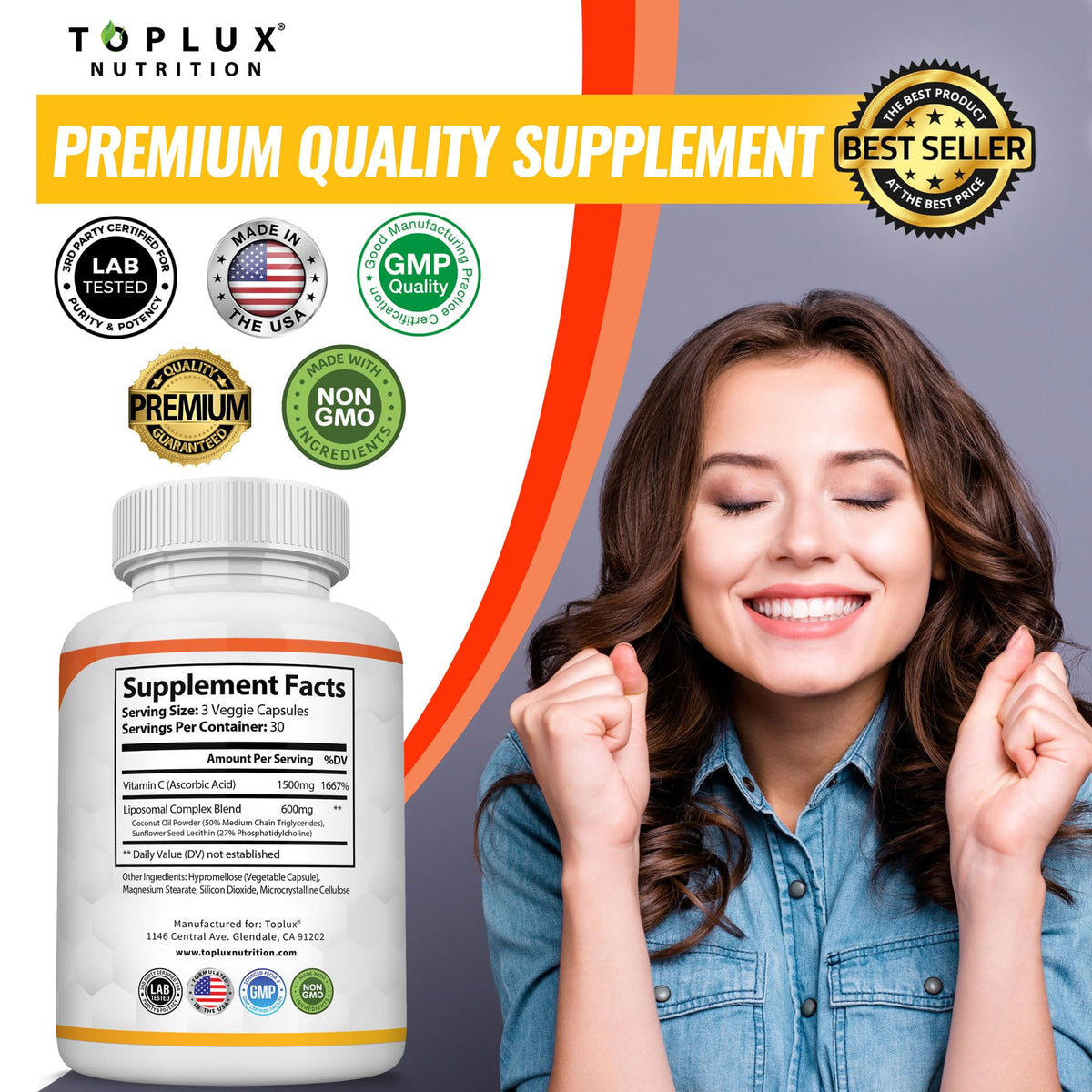 Toplux Vitamine C Liposomale 2100mg avec ingrédients listés