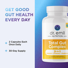 Total Gut Complex avec des capsules ouvertes montrant leur taille