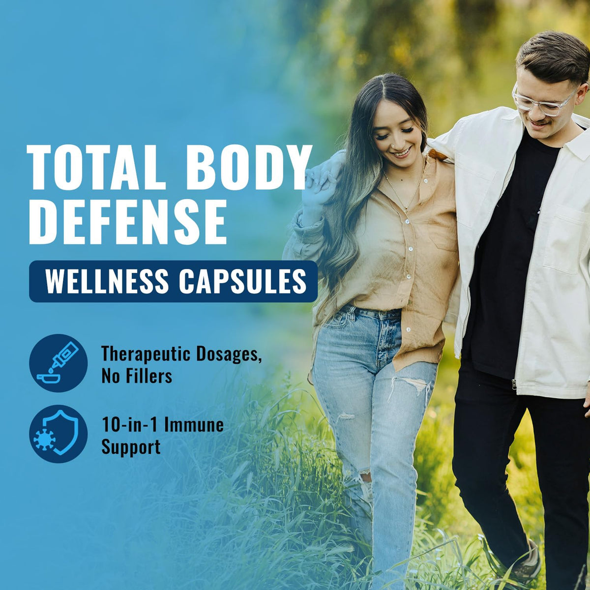 Total Nutra 10 en 1 complément alimentaire capsules sur table