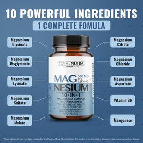 Total Nutra Complément Alimentaire Magnésium 10-en-1 500 mg - Dos de l'emballage