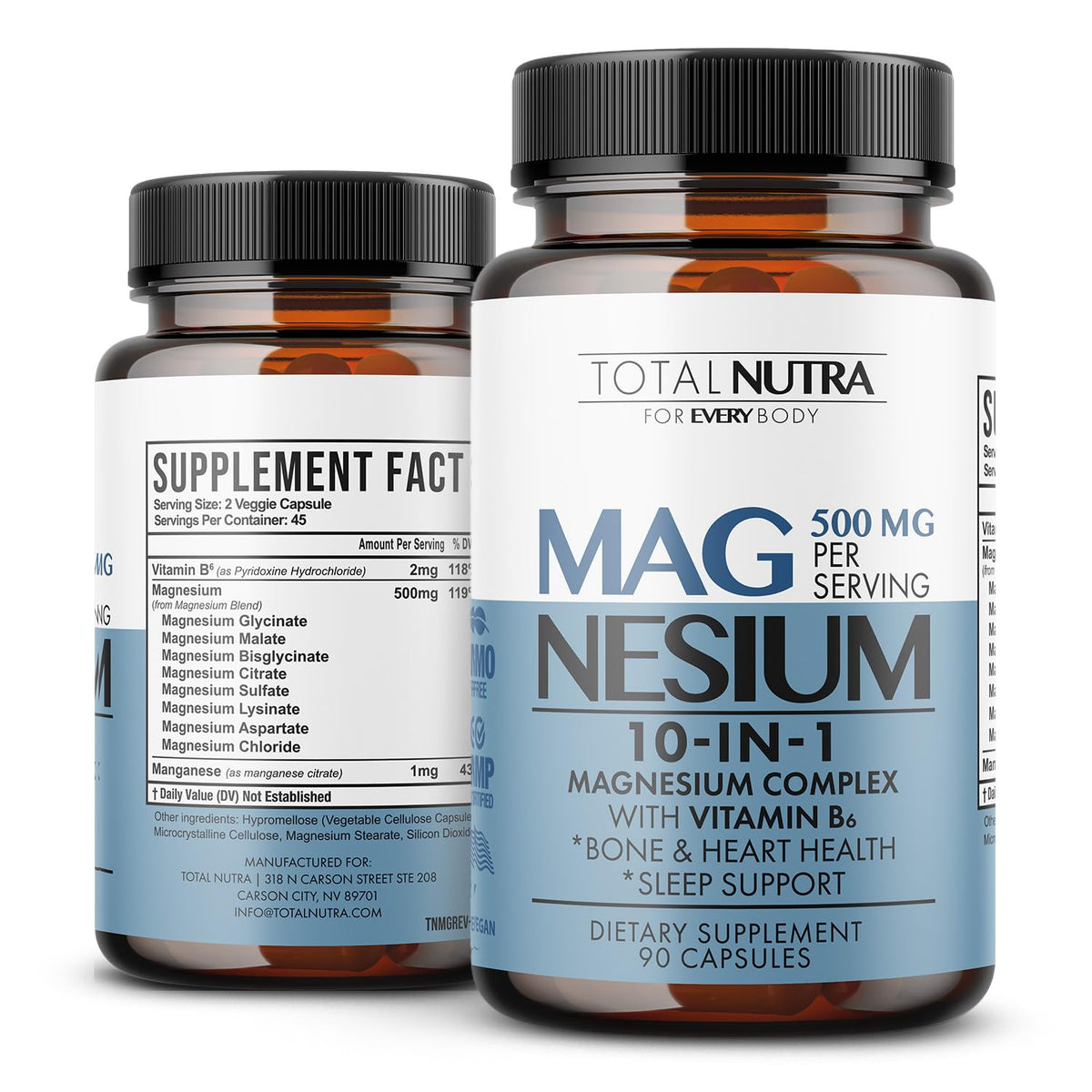 Total Nutra Complément Alimentaire Magnésium 10-en-1 500 mg - Vue de face