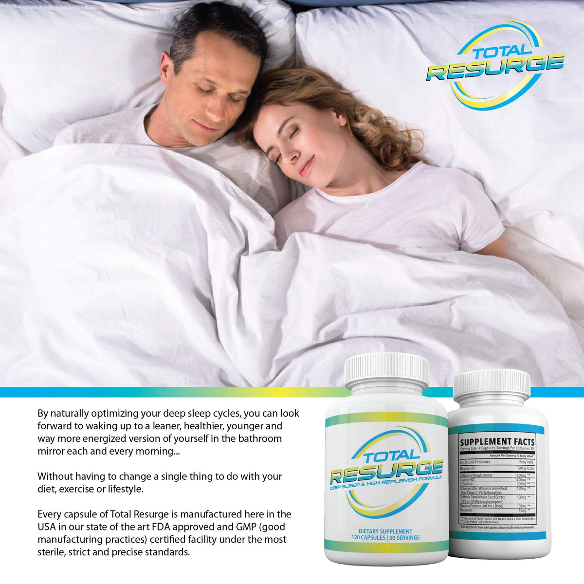Total Resurge Complément Alimentaire Sommeil 120 Capsules avec étiquette