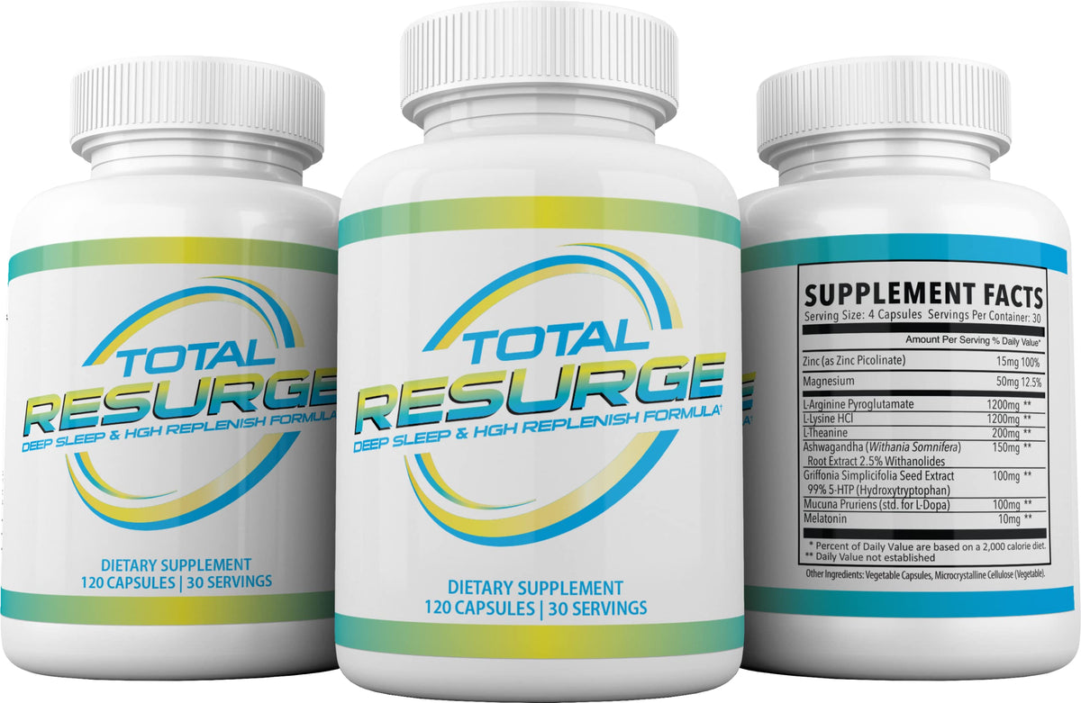 Total Resurge Complément Alimentaire Sommeil 120 Capsules sur un fond naturel