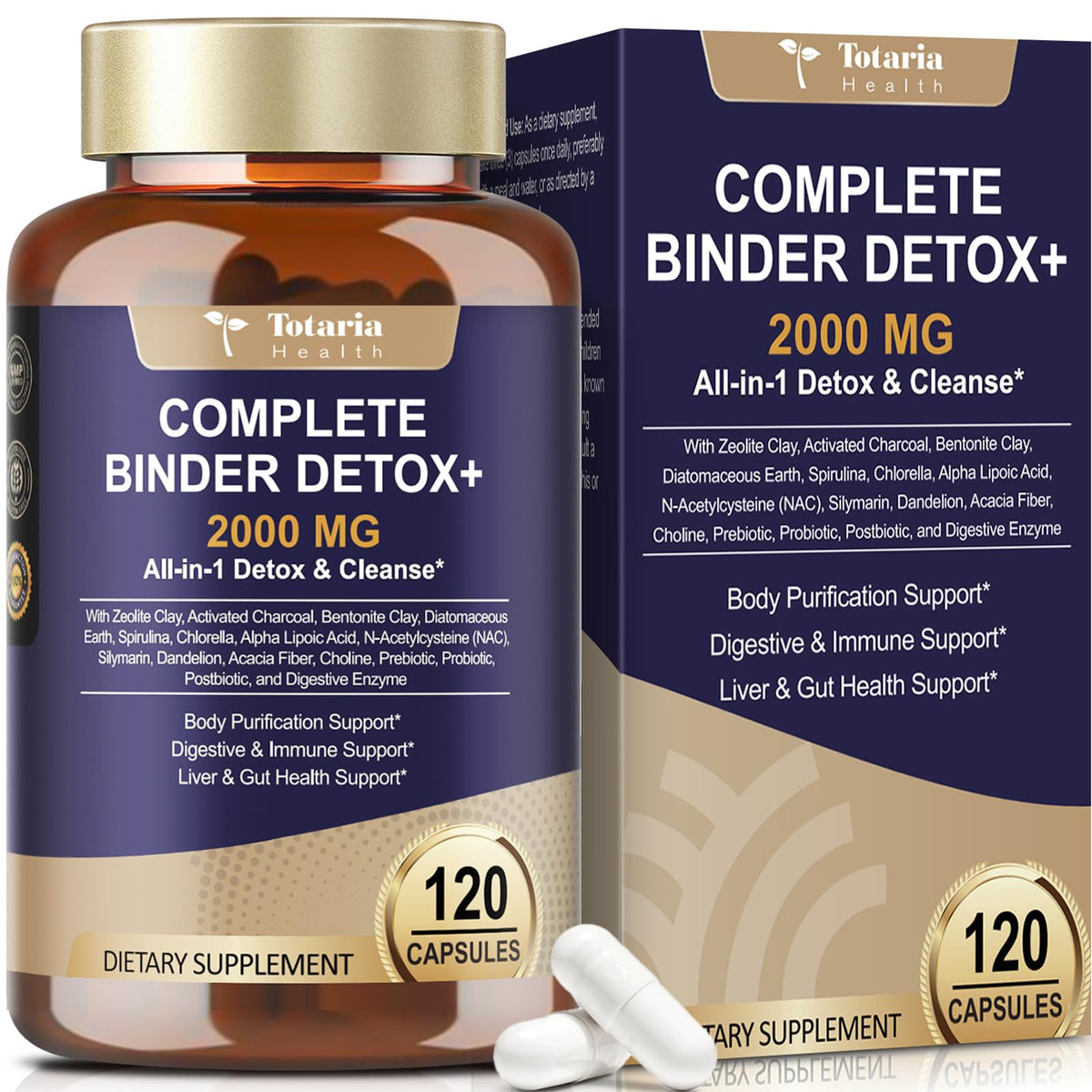 Totaria 2000MG Détox complément alimentaire 120 capsules vue de face