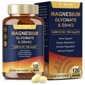 Totaria 9-en-1 Magnésium Glycinate 500mg Vitamine D3 K2 gélules molles