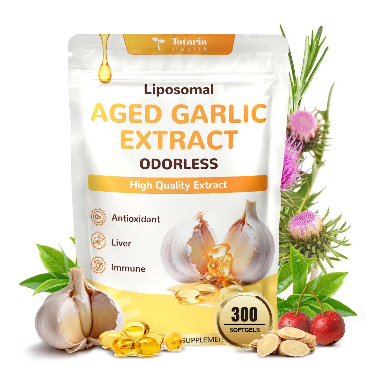 Totaria Capsules d'Extrait d'Ail Vieilli Liposomal, boîte vue de face