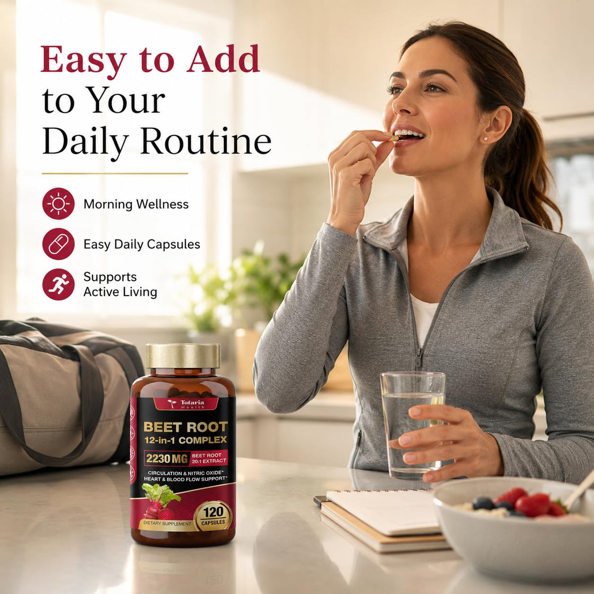 Totaria capsules de betterave 2230mg sur fond blanc