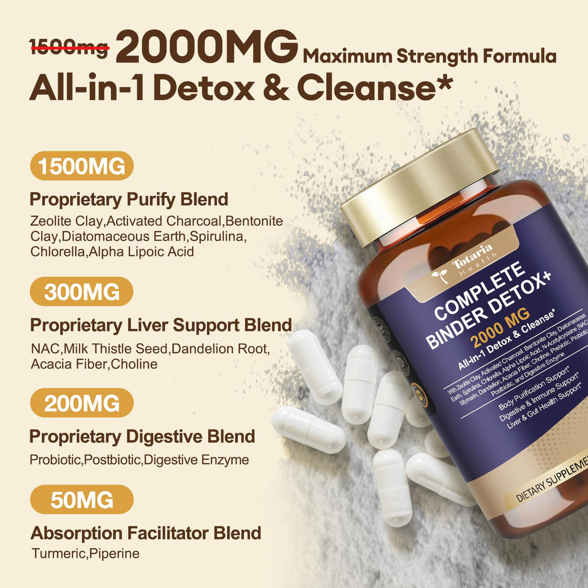 Totaria Complément Alimentaire Détox 2000MG 240 Capsules vue arrière