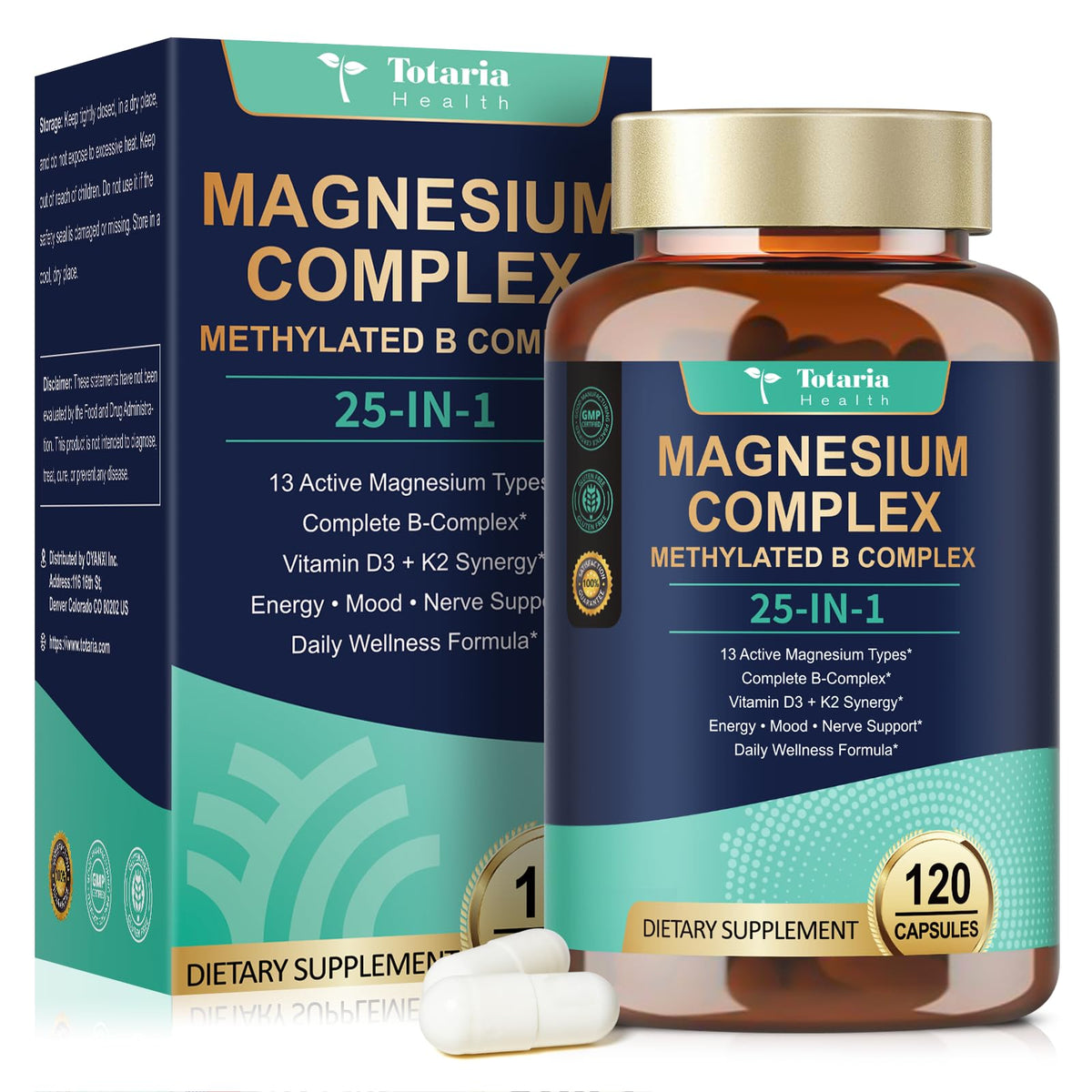 Totaria Complément Alimentaire Magnésium 25-en-1 120 capsules végétales vue de face