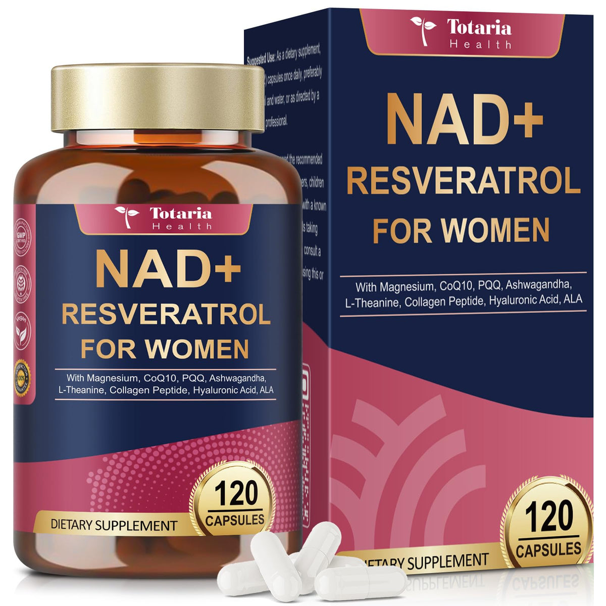 Totaria Complément Alimentaire NAD+ pour Femmes - boîte de 120 capsules