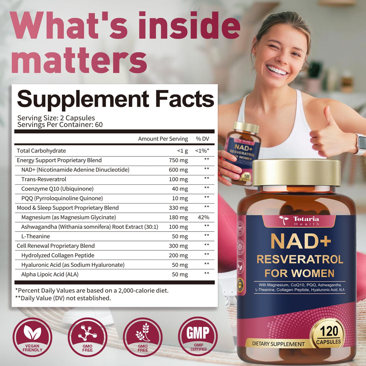 Totaria Complément Alimentaire NAD+ pour Femmes - présentation des capsules