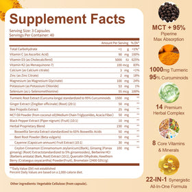 Totaria Curcuma 22-en-1 capsules sur table en bois