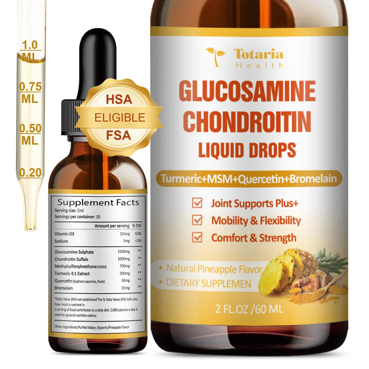Totaria Gouttes Liquides Glucosamine Chondroïtine 60 ml vue avant