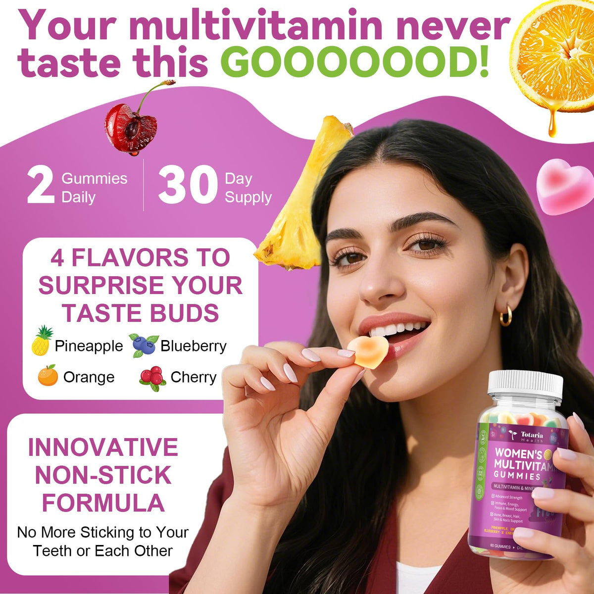 Totaria Gummies Multivitamines Femmes en gros plan sur une main
