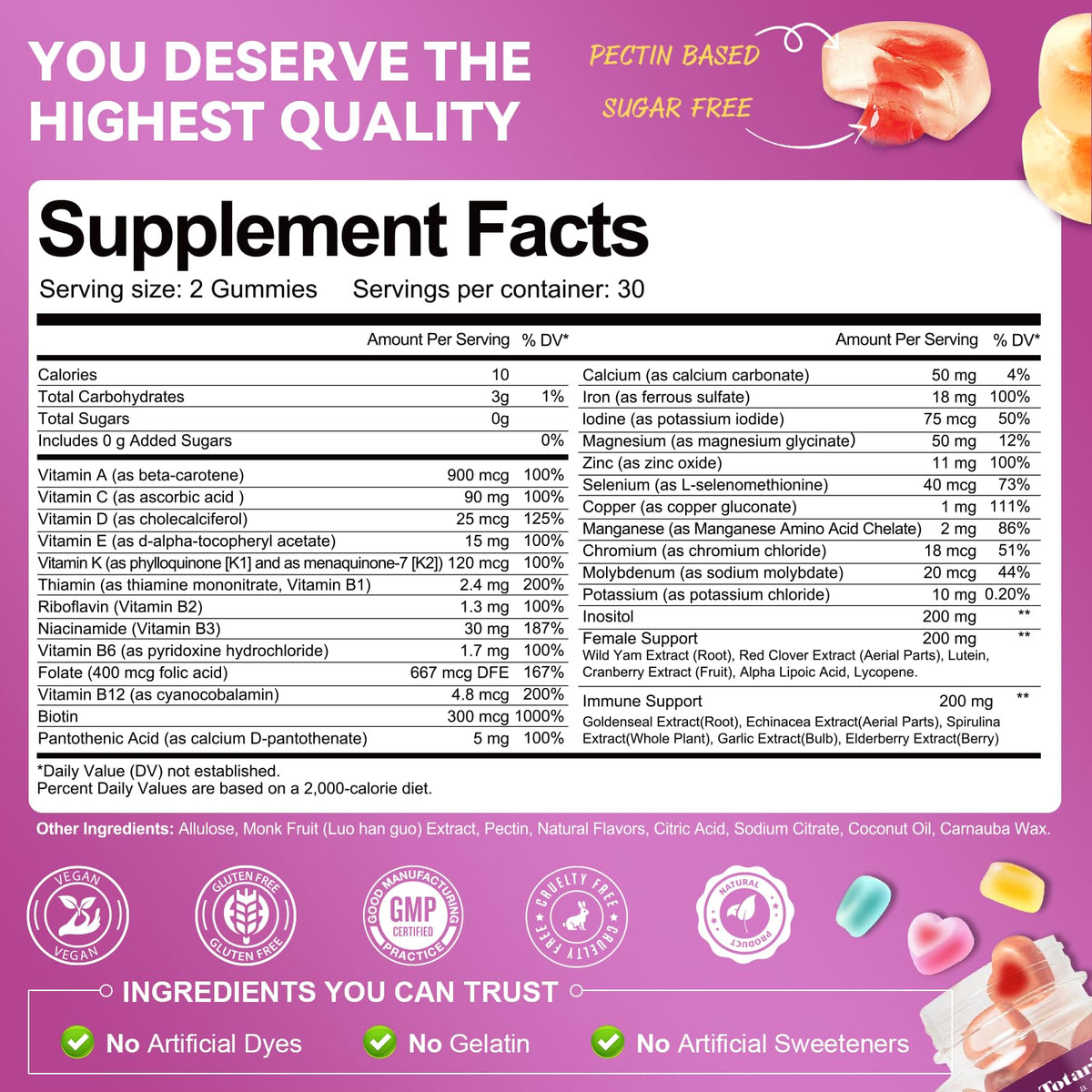 Totaria Gummies Multivitamines Femmes gummies à l'intérieur de la boîte