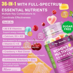 Totaria Gummies Multivitamines Femmes gummies sur une surface blanche