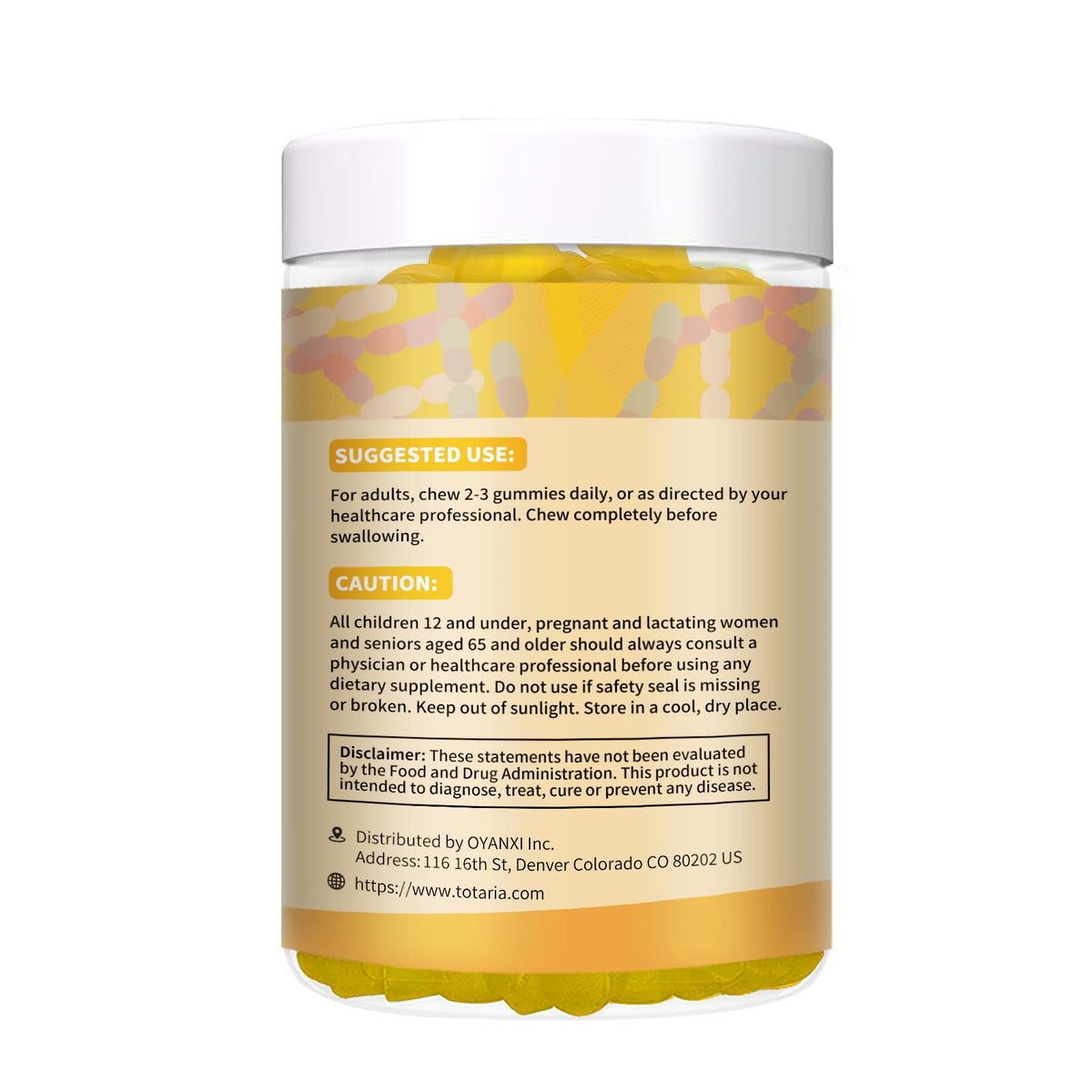Totaria Gummies Probiotiques Fibres 299g avec des gummies sur une table