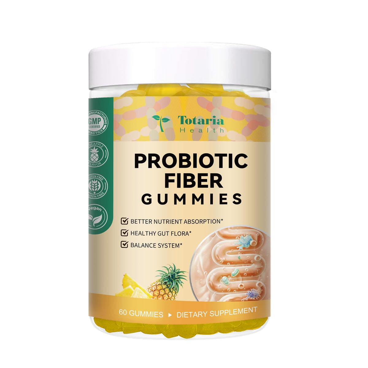 Totaria Gummies Probiotiques Fibres 299g goût ananas vue avant
