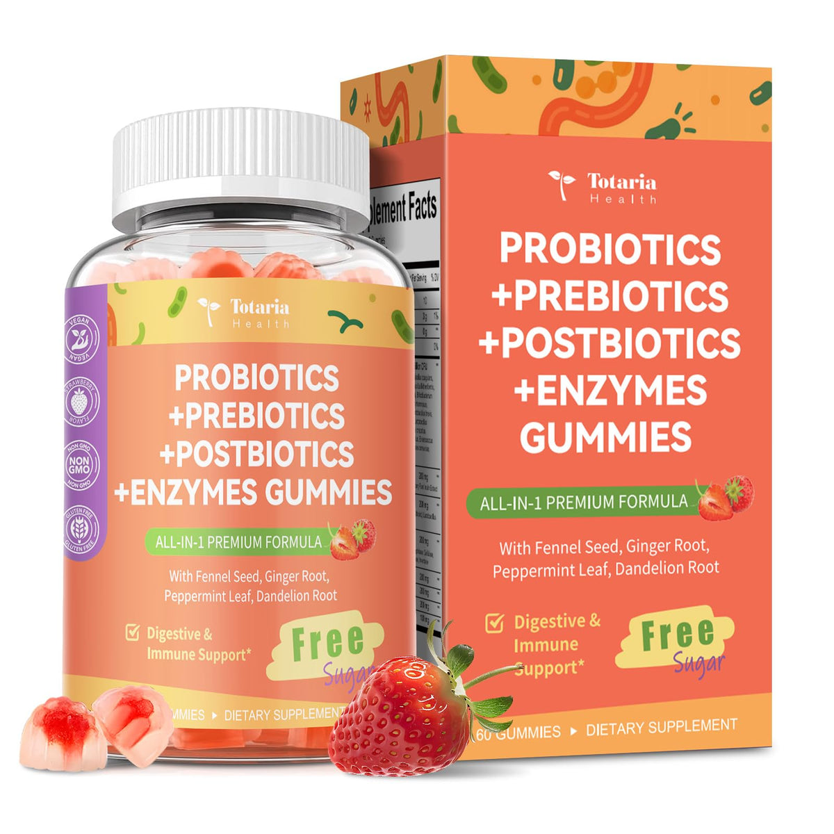 Totaria Gummy Probiotiques 5-en-1 60 gummies dans leur emballage