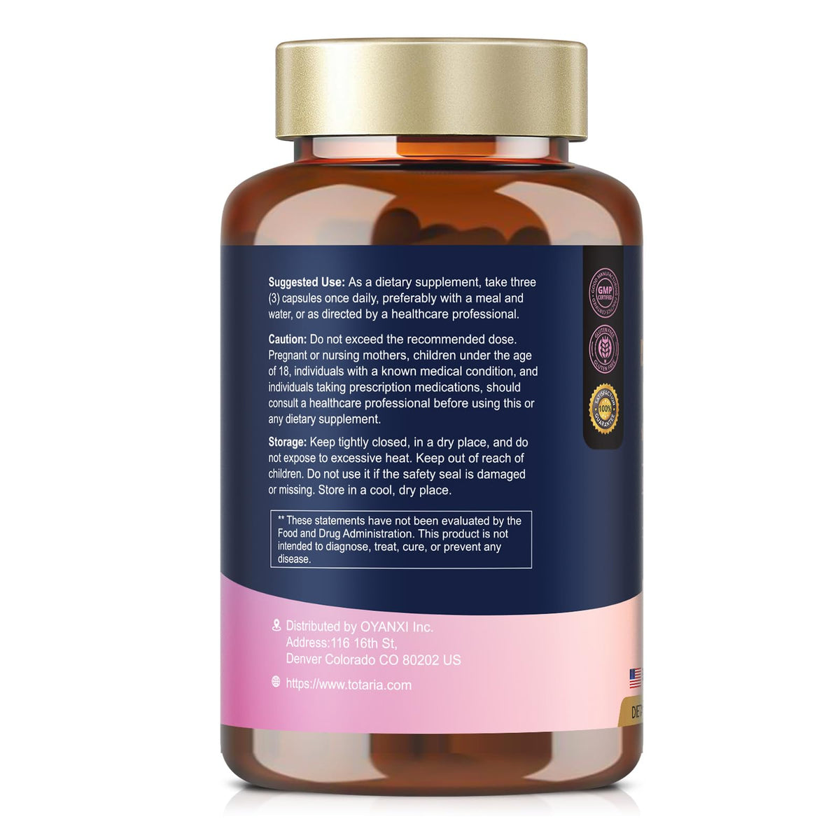 Totaria Inositol 40:1 capsules avec étiquette et informations nutritionnelles
