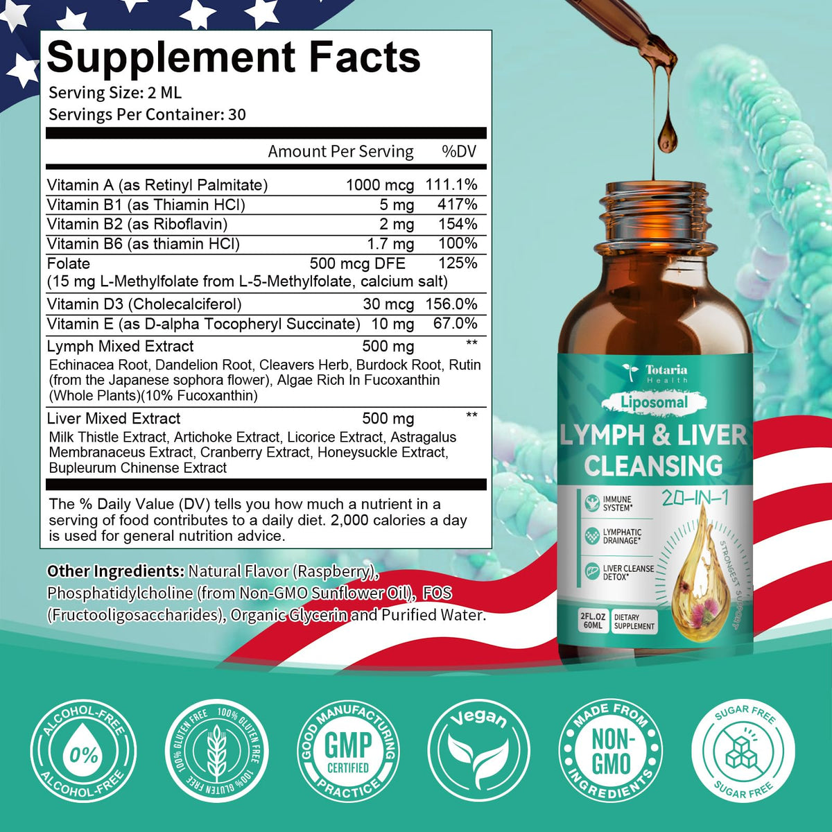 Totaria Lymph-Liver Cleanse 2 Fl.Oz avec d'autres compléments alimentaires