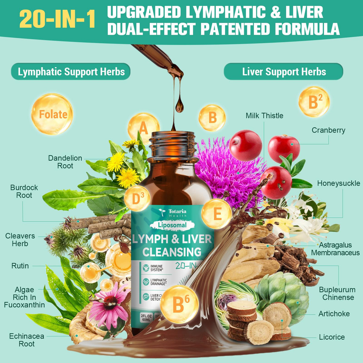 Totaria Lymph-Liver Cleanse 2 Fl.Oz étiquette avec ingrédients