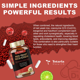 Totaria Riz Rouge 2000 mg, capsules près d'un verre d'eau