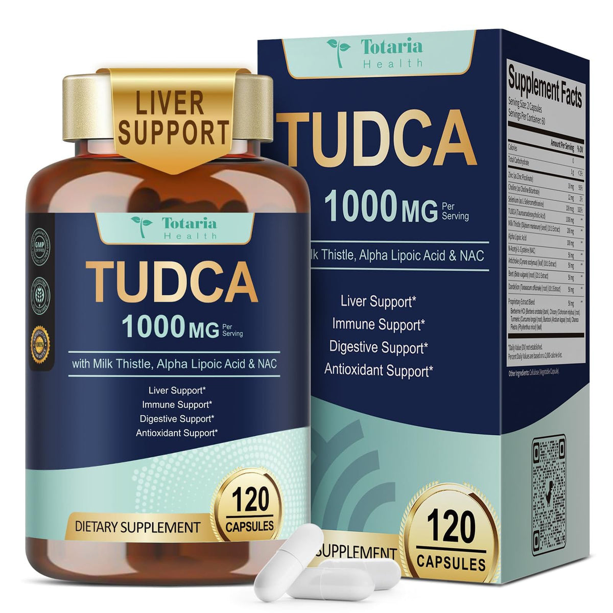 Totaria TUDCA 1000mg Complément Alimentaire 120 Capsules vue de face