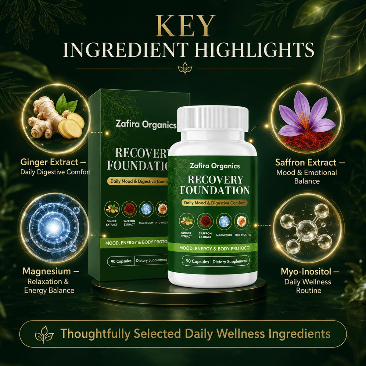 TQIUH Zafira Organics flacon ouvert avec capsules