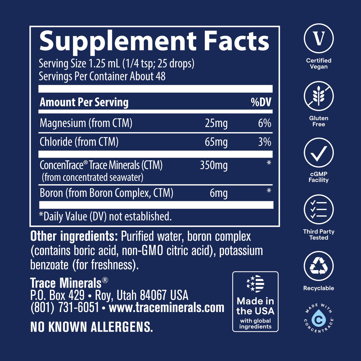 Trace Minerals Boron Liquide 6 mg 3 Pack, vue arrière
