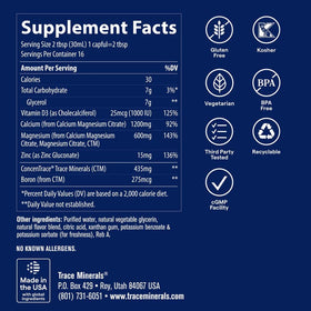 Trace Minerals Cal Mag Zinc 16 fl oz bouteille vue de côté
