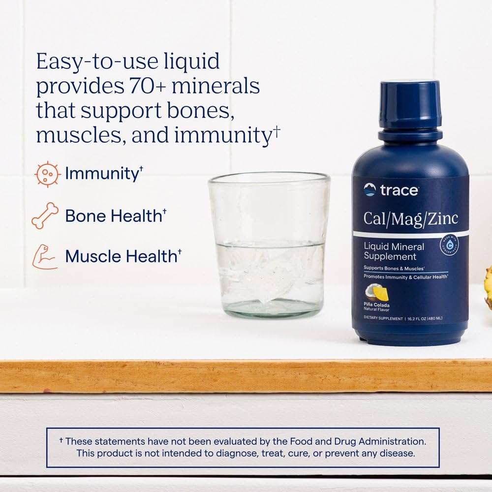 Trace Minerals Cal Mag Zinc 16 fl oz étiquette avec saveur Pina Colada