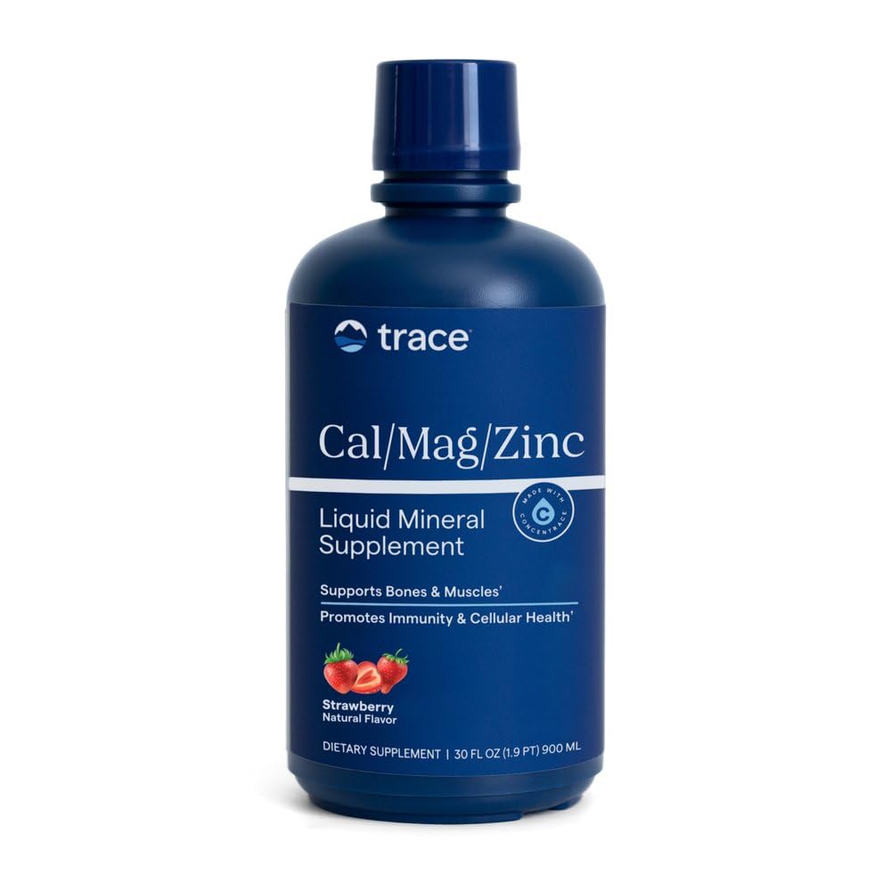 Trace Minerals Cal Mag Zinc 30 fl oz Fraise bouteille vue avant